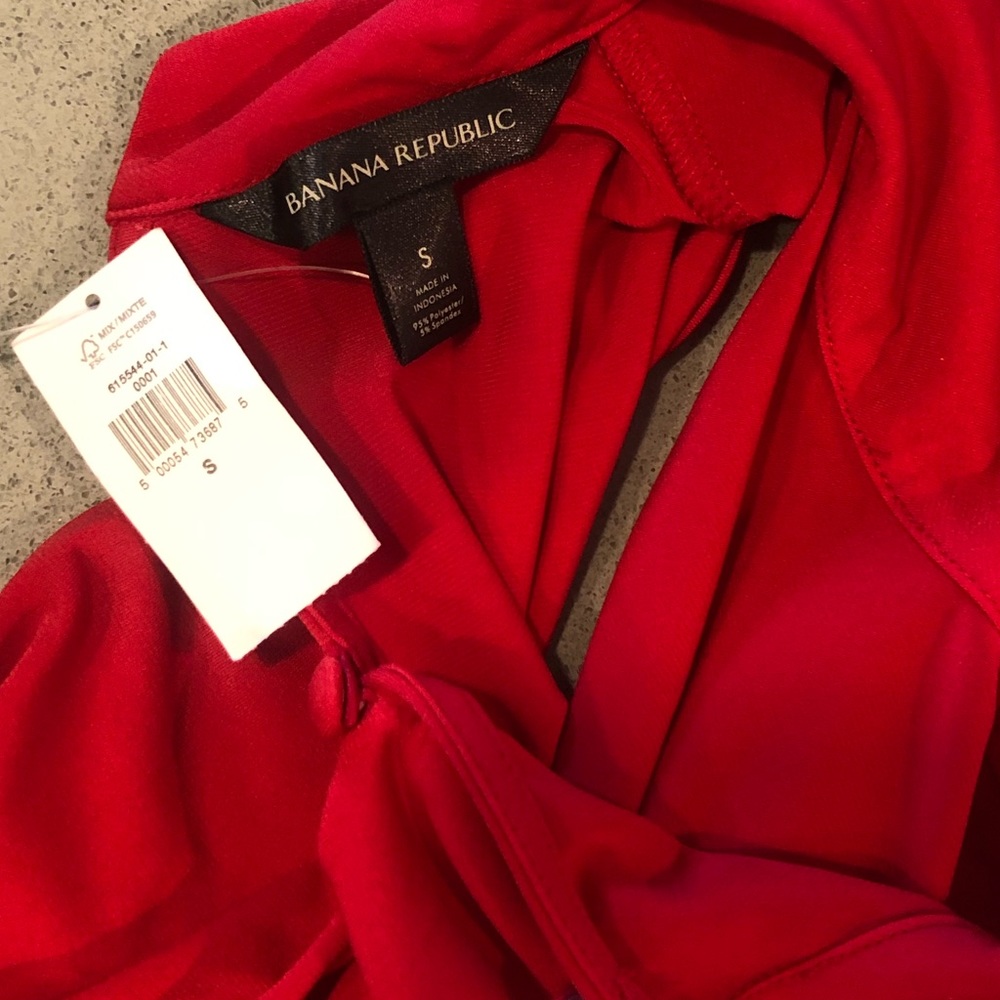 Classy Red Mock Neck Blouse w/ Button-up Back - Picture 2 of 4
